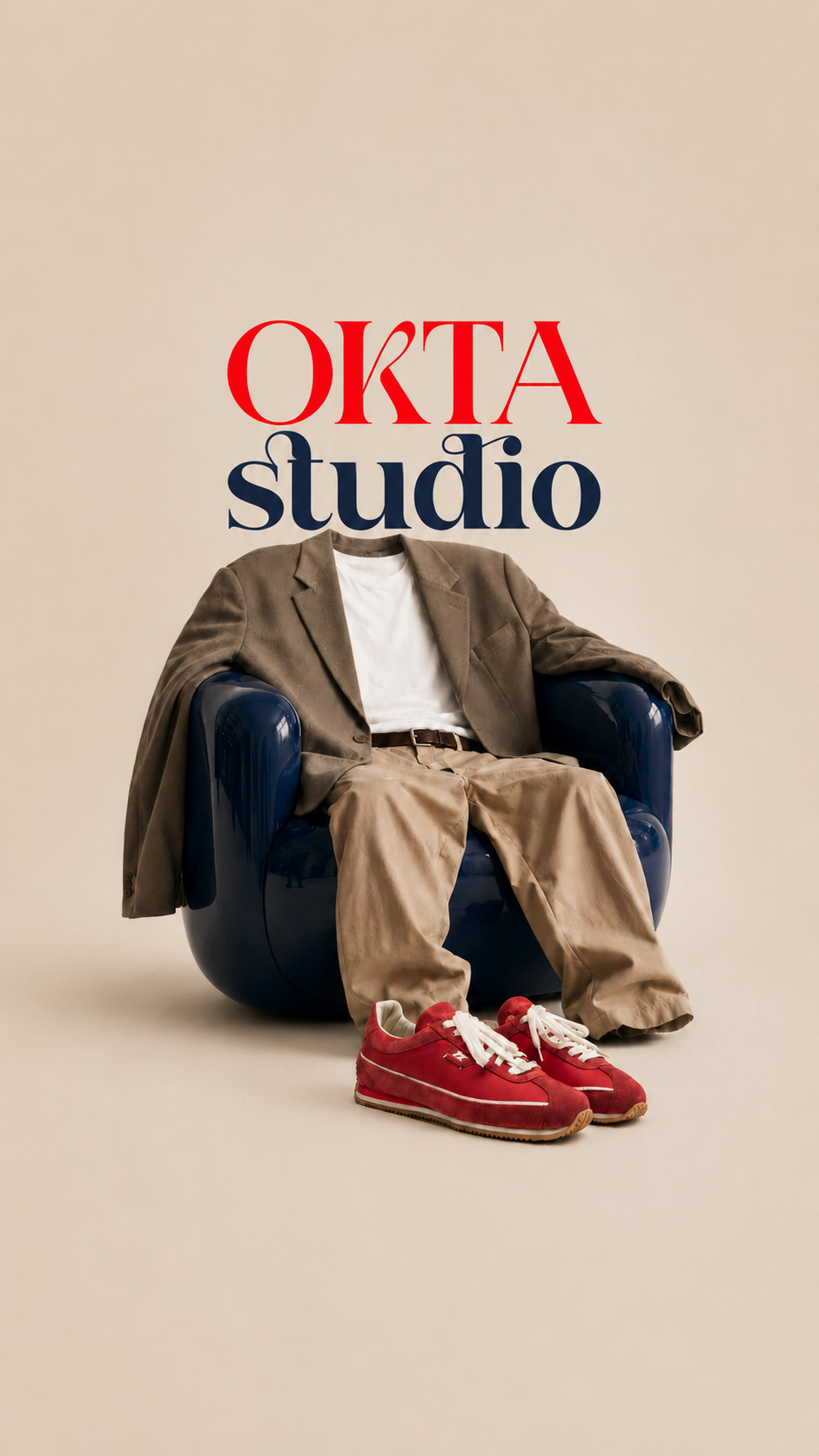 OKTA Studio Hero — Stillleben mit Sessel, Sakko und Schuhen
