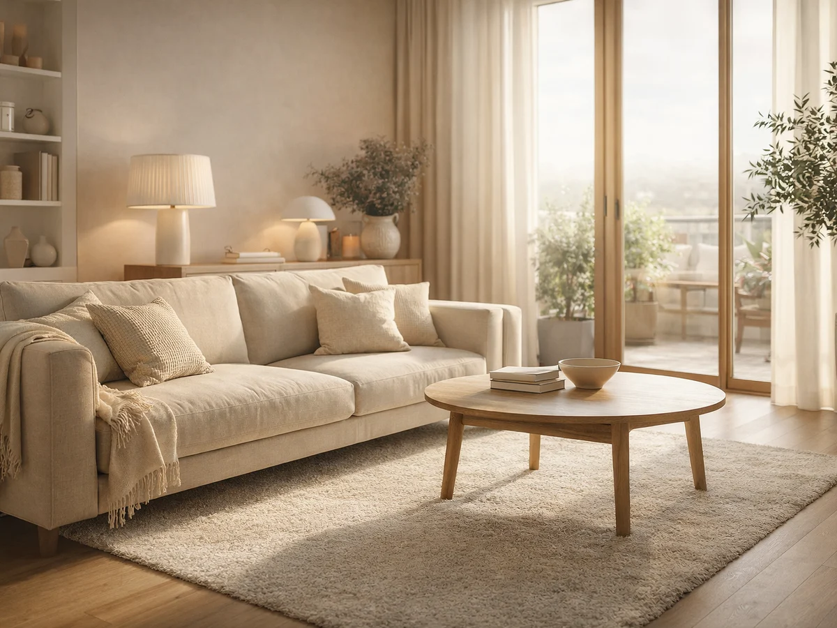 Nachher: dasselbe Wohnzimmer als stilisierter Interior-Shot