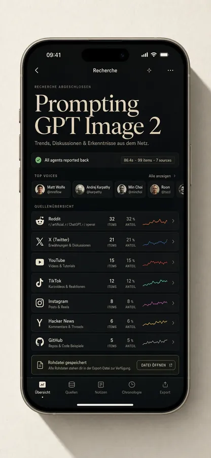 Smartphone-Screen einer Recherche-App